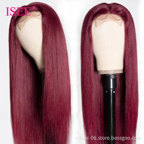 99J Burgundy Red Color Human Hair Wig Customized Texture 30inch Long Brazilian Cuticle Aligned Hair Lace Front Wigs
